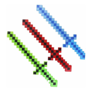 Espada De Juguete Pixeles Diamante Con Luz Y Sonido 3pz Espada De Juguete Pixeles Diamante Con Luz Y Sonido 3pz
