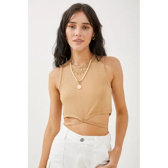 Musculosa Lino Con Volado Marron Claro Rimmel
