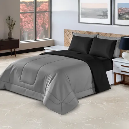 Kit Edredon Ternura Casal Queen 5 Peças Colorido Cinza Preto