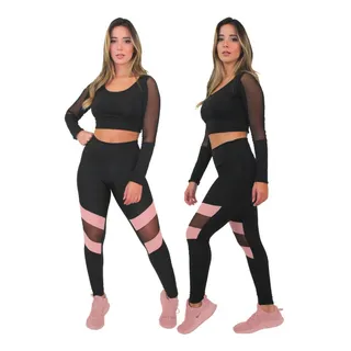 Conjunto Fitness Cropped Manga Longa E Calça Legging Conjunto Fitness Cropped Manga Longa E Calça Legging