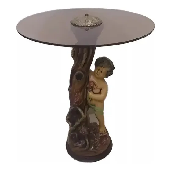Mesa Pequeña Redonda Con Vidrio Ahumado Para Adornos U Otros
