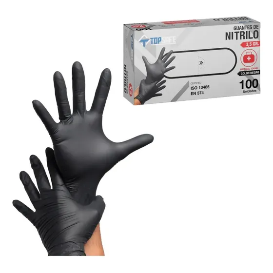 Guantes De Nitrilo Negros Dedos Texturizados (caja 100 Uds)