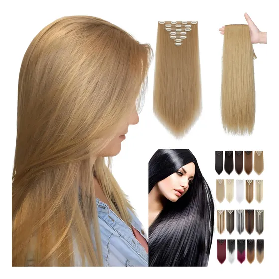Extensiones Cabello Clip Cortinas Rectas Largas 7 Piezas