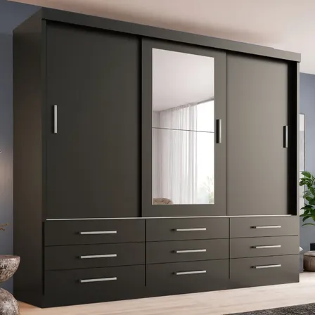 Guarda Roupa Casal Capri 3 Portas Correr 9 Gav C/ Espelho