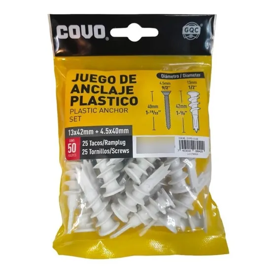 Kit Anclaje Plastico Para Drywall Medida: 13x42mm + 4.5x40mm