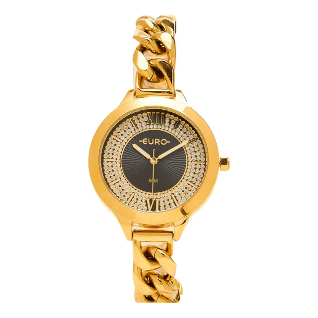 Relógio Euro Feminino Chains Dourado - Eu2035yua/4p Fundo Preto Relógio Euro Feminino Chains Dourado - Eu2035yua/4p Fundo Preto
