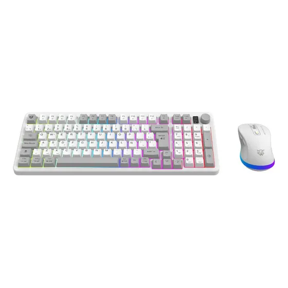 Combo Gamer 2 en 1 Inalámbrico Squad Conquest Pro Kg525 Rgb Mouse Blanco Teclado Blanco