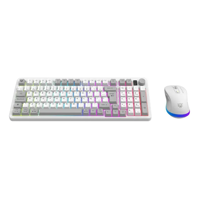 Combo Gamer 2 en 1 Inalámbrico Squad Conquest Pro Kg525 Rgb Mouse Blanco Teclado Blanco