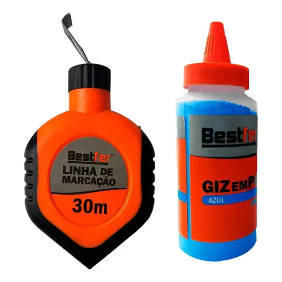 Kit Gesseiro Completo Linha De Marcação E Giz Em Pó