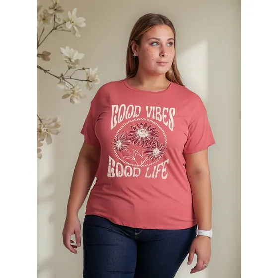 Remera Basica Good Vibes Mujer Modal Viscosa Lycra