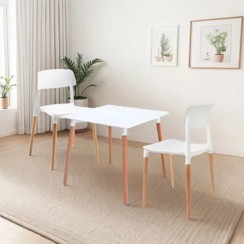 Juego De Comedor Mesa Eames Madera 70 X 70 + 2 Sillas Milan Color Blanco