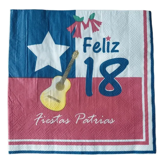 Servilletas Fiestas Patrias Chile × 20 Cotillón  Blanco Azul Y Rojo