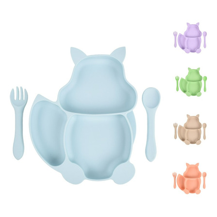 Prato Infantil Gato Silicone Divisória Ventosa Garfo Colher Prato Infantil Gato Silicone Divisória Ventosa Garfo Colher