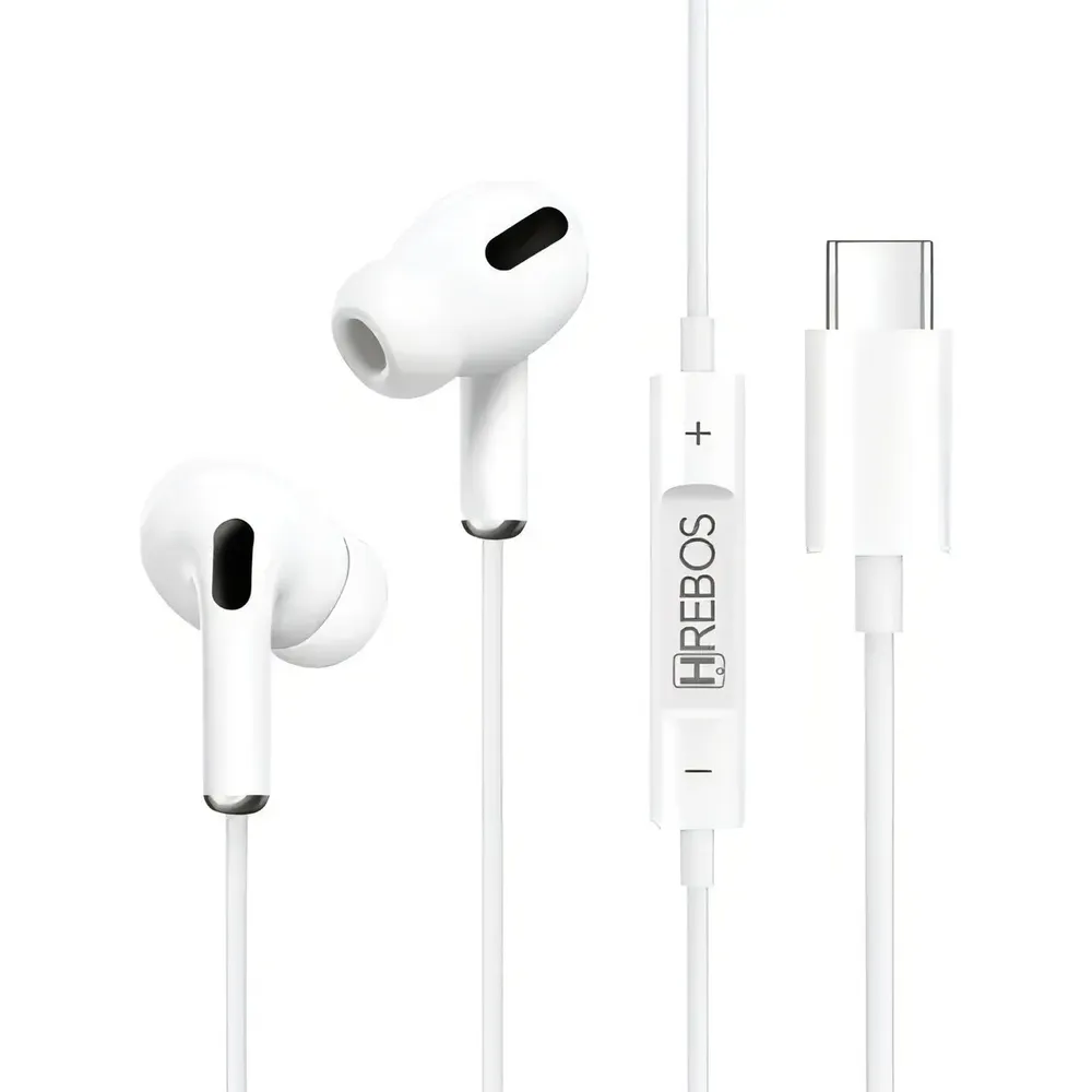 Fone de Ouvido In ear USB C Hrebos HS 359 com Microfone Branco