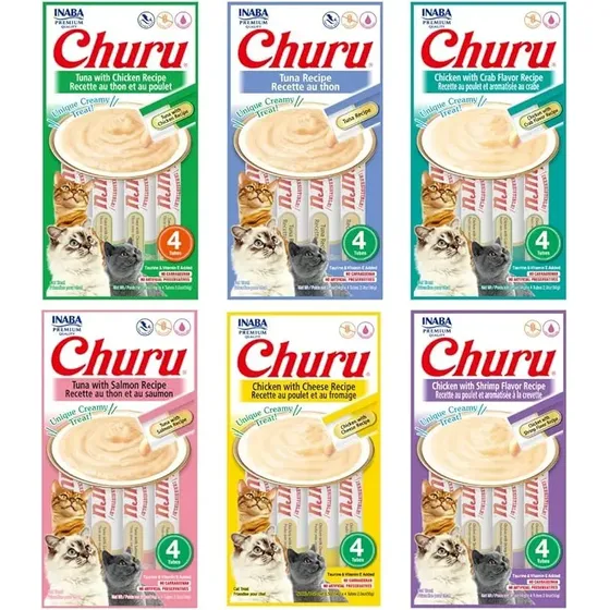 Petisco Para Gatos Kit 6 Unid Churu Sabores Variados 56g/cd