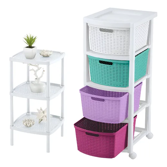 Combo Cajonero X4 Gavetas + Mesa Multiusos 3 Niveles Rimax 