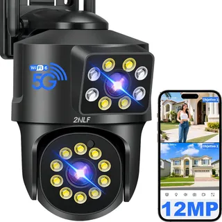 2nlf 12mp Cámara De Seguridad Exterior Wifi6 2 Lentes 15x Color Negro