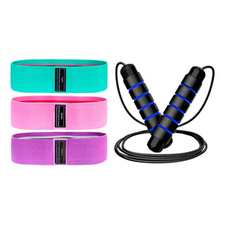 Kit De Exercícios Corda De Pular E 3 Faixas Látex Treino Kit De Exercícios Corda De Pular E 3 Faixas Látex Treino