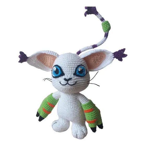 Amigurumi Gatomon Digimon Muñeco Tejido Al Crochet 