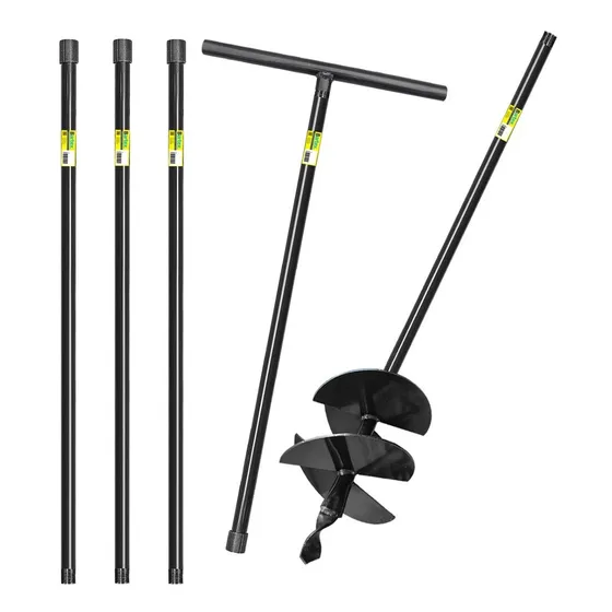 Trado Manual 25cm 4 Facas Cabo Fixo 1m + 4 Extensores De 1m