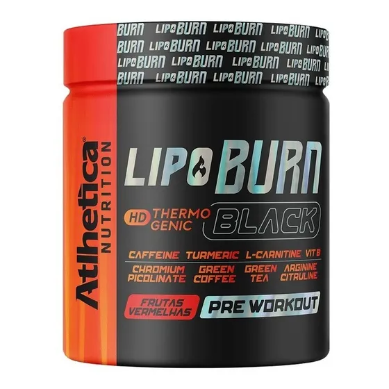 Bote termogénico Lipo Burn Black para antes del entrenamiento, 200 g, sabor a frutos rojos de Atlhetica