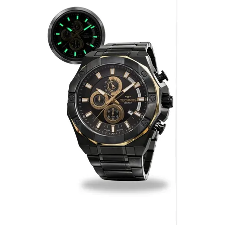 Relógio Technos Masculino Cronógrafo Bicolor Prova D'água Preto