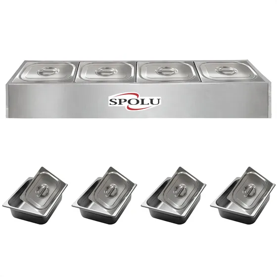 Rechaud Inox Elétrico Mesa Buffet Quente 4 Cubas Banho Maria