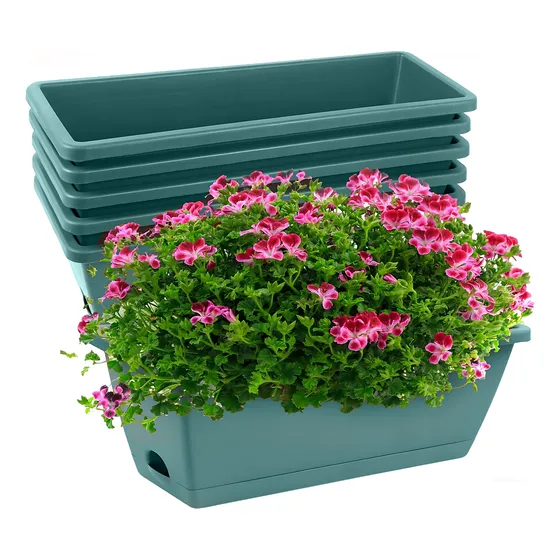 6pz Maceta Rectangular Con Plato De Flor Jardín Ventana 42cm