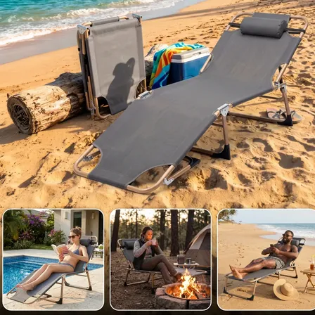 Espreguiçadeira De Praia Camping Resistente Portátil 120kg Cinza