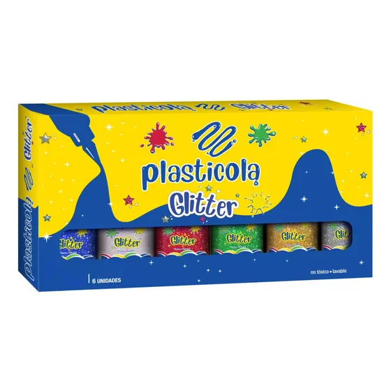 Plasticola colores Glitter Caja x 6 Unidades