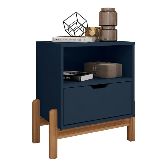 Mesa Cabeceira Quarto Mini Cômoda 1 Gaveta Antares Casa D Cor Azul Cobalto
