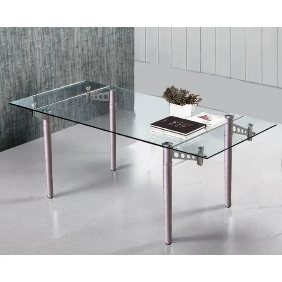 Mesa De Comedor De Vidrio Templado Extensible 1,40 A 2mts