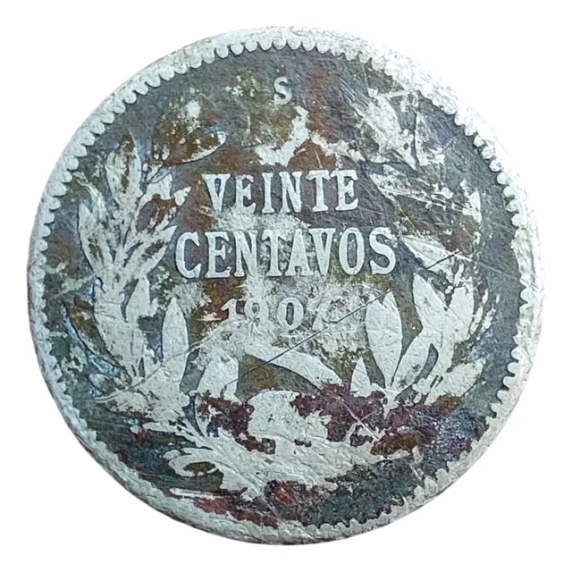 Moneda De Chile Veinte Centavos De 1907 Plata
