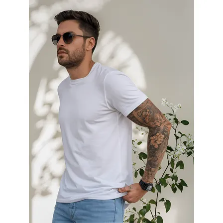 Camisa Básica Masculina Algodão Slim Fit Blusa Premium Lisa Branco G Liso