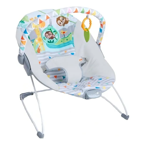 Silla mecedora para bebé Bright Starts Safari Fun eléctrica 12204 animales de la selva gris