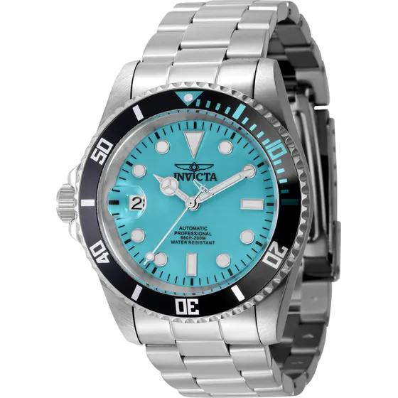 Relógio Masc Invicta Pro Diver 42mm Modelo 44045 Automático Correia Prateado Bisel Preto Fundo Azul-celeste