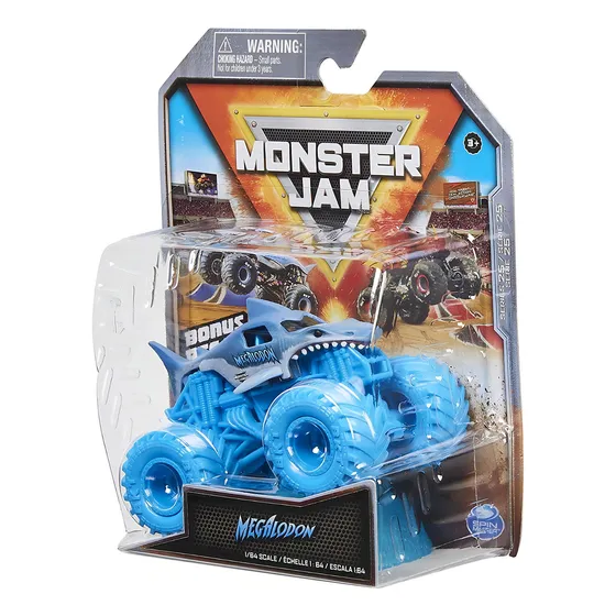 Monster Jam Camión De Metal Escala 1:64 Auto Monstruo Color Megalodon Ruedas Celestes