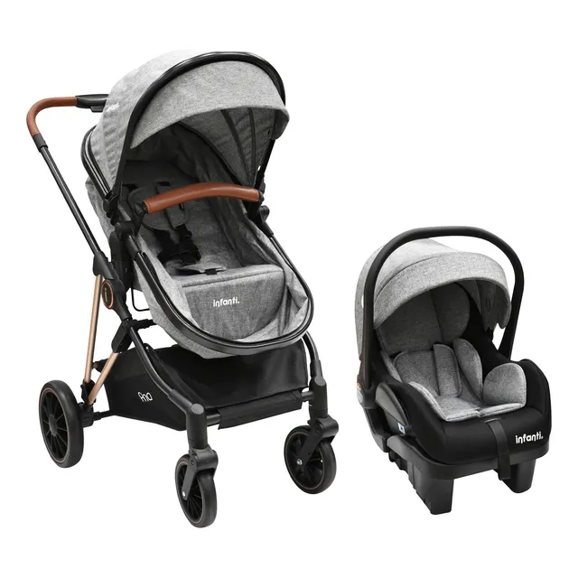 Carriola Con Portabebé Infanti Ana Plegado Compacto Gris Chasis Negro