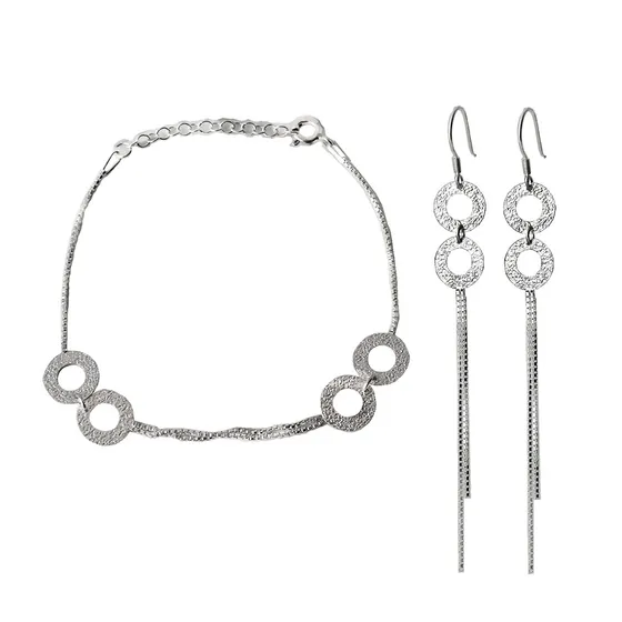 Conjunto De Pulsera Y Aros De Plata Fina 925