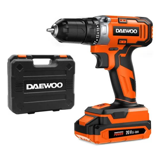 Taladro Inalámbrico 20v 10mm Con Maletín Y Accesorios Daewoo Color Naranja