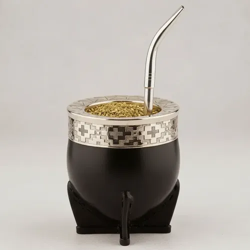 工芸品 CALABAZA IMPERIAL ALPACA CINCELADO BLK Mate Imperial Premium Calabaza Cuero Alpaca Cincelado Color Negro
