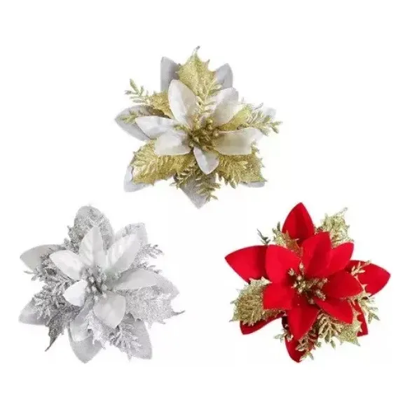 Zz Flor Artificial De Nochebuena Con Purpurina, 30 Unidades