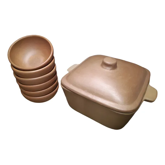 Olla De Barro Aljuma Cuadrada 4.5l + 6 Platos Locreros