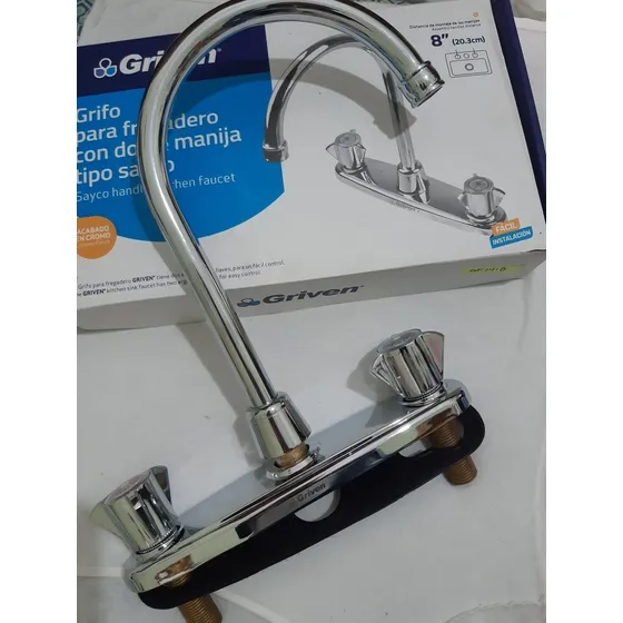 Grifería Para Fregadero Doble Manilla Tipo Sayco 8  Cromada 