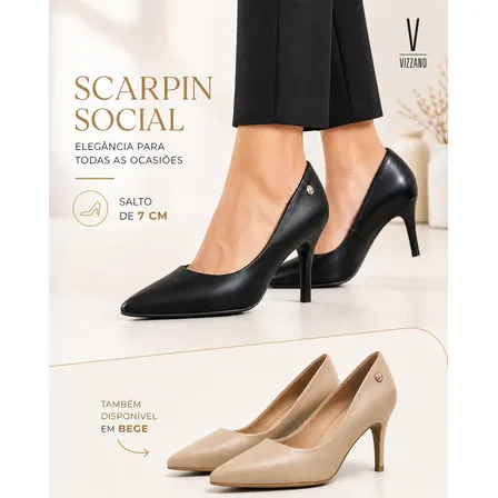 Sapato Scarpin Vizzano Salto Baixo Executivo Premium 7cm Preto Liso 37 Br