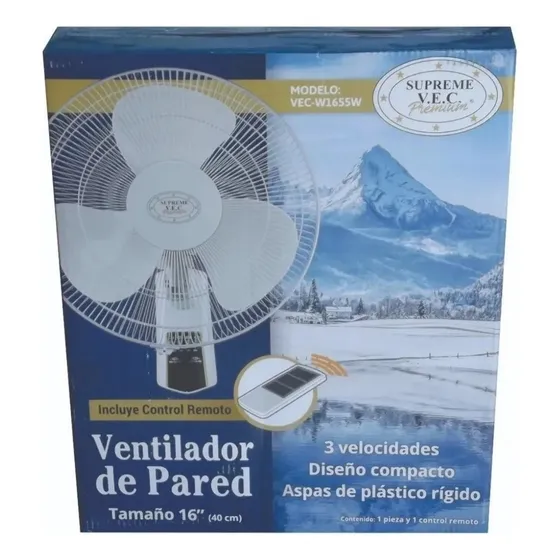 Ventilador de pared Supreme VEC VEC-W1655W con 3 palas estructura color blanco, 40.64cm de diámetro 127V