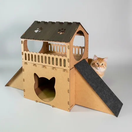 Casinha Para Gatos Aconchegante Dupla 2 Rampas Arranhadores Bege