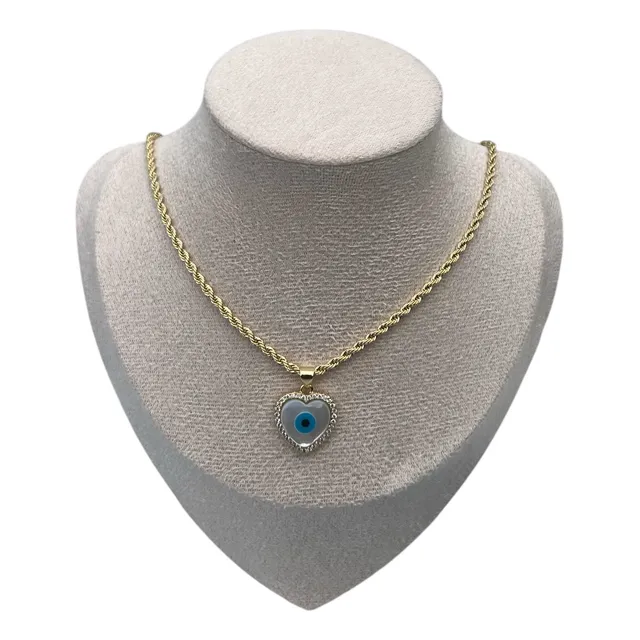 Cadena Collar Ojo Turco Dije Corazon Dama Acero Inoxidable