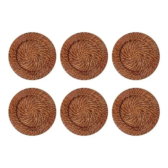 Kit 6 Sousplat De Rattan Bambu Redondo Marrom Claro Escuro Cor Marrom-escuro Lisa