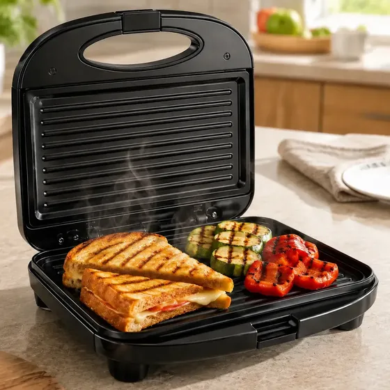 Sanduicheira Elétrica Pítia Grill 2 em 1 com Chapa Antiaderente Preto 750w